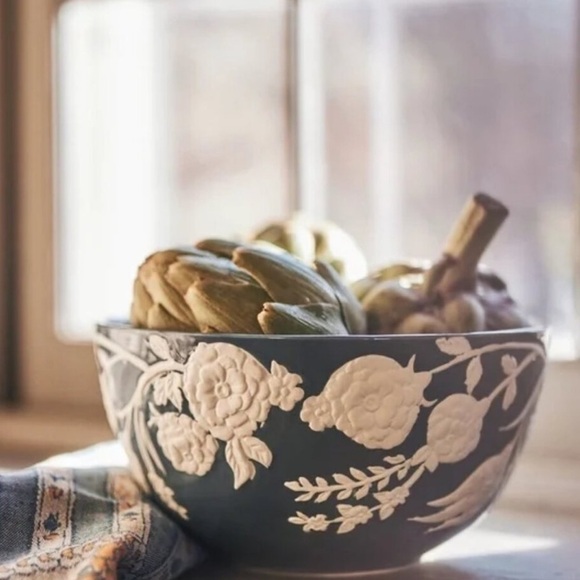 Anthropologie Turkuaz Kitchen Posy Serving Bowl Iris Blue NWT